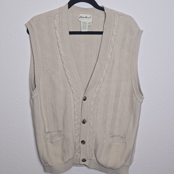 Eddie Bauer Other - Vintage Eddie Bauer Sweater Vest Men’s Large Beige Cotton Button Front 90s